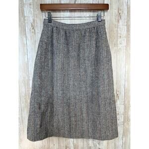 Vintage Jos A Bank Clothier Wool Skirt Womens 8 Blue Pink Pleated Chevron Tweed